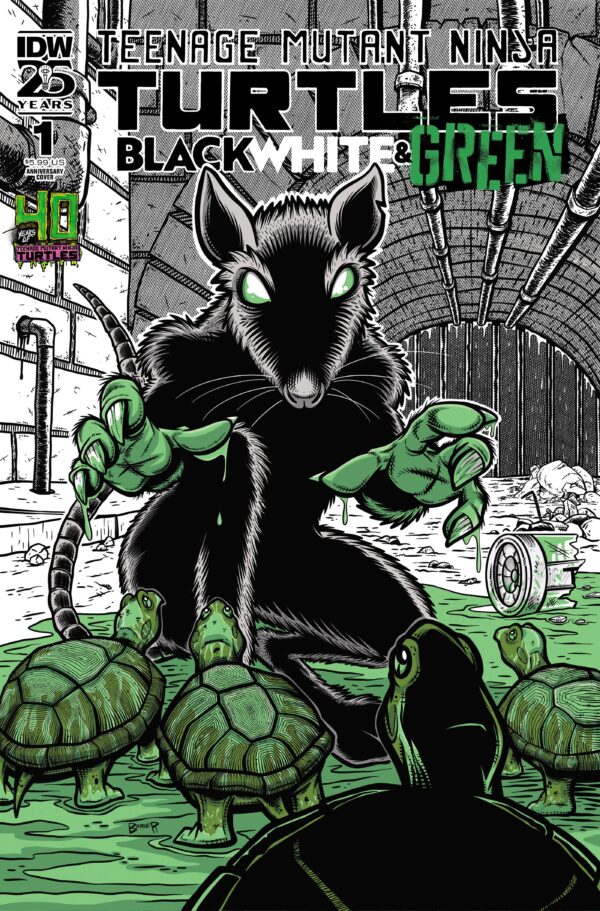 Tmnt Black White & Green #1 Cover D 40th Anniv